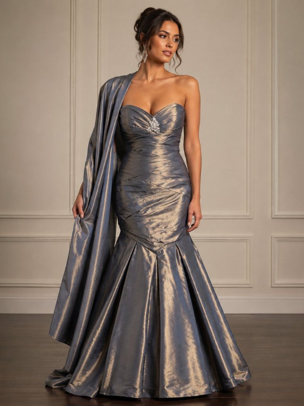 Camille La Vie Silver Iridescent Mermaid Gown – Size 6